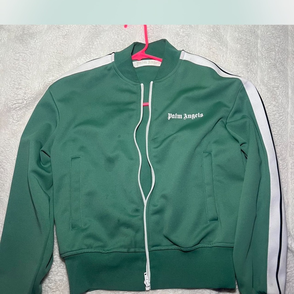 Palm Angels Green and White Varsity Bomber Jacket